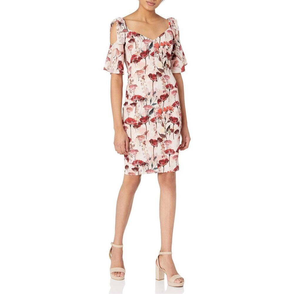 Black Halo Monaco Sheath Floral Cold Shoulder Dress sz 4 Wedding guest, Bow, Rom - Picture 2 of 13